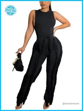 Two Piece Fringe Pants Jumpsuit Set Party Club Outfit